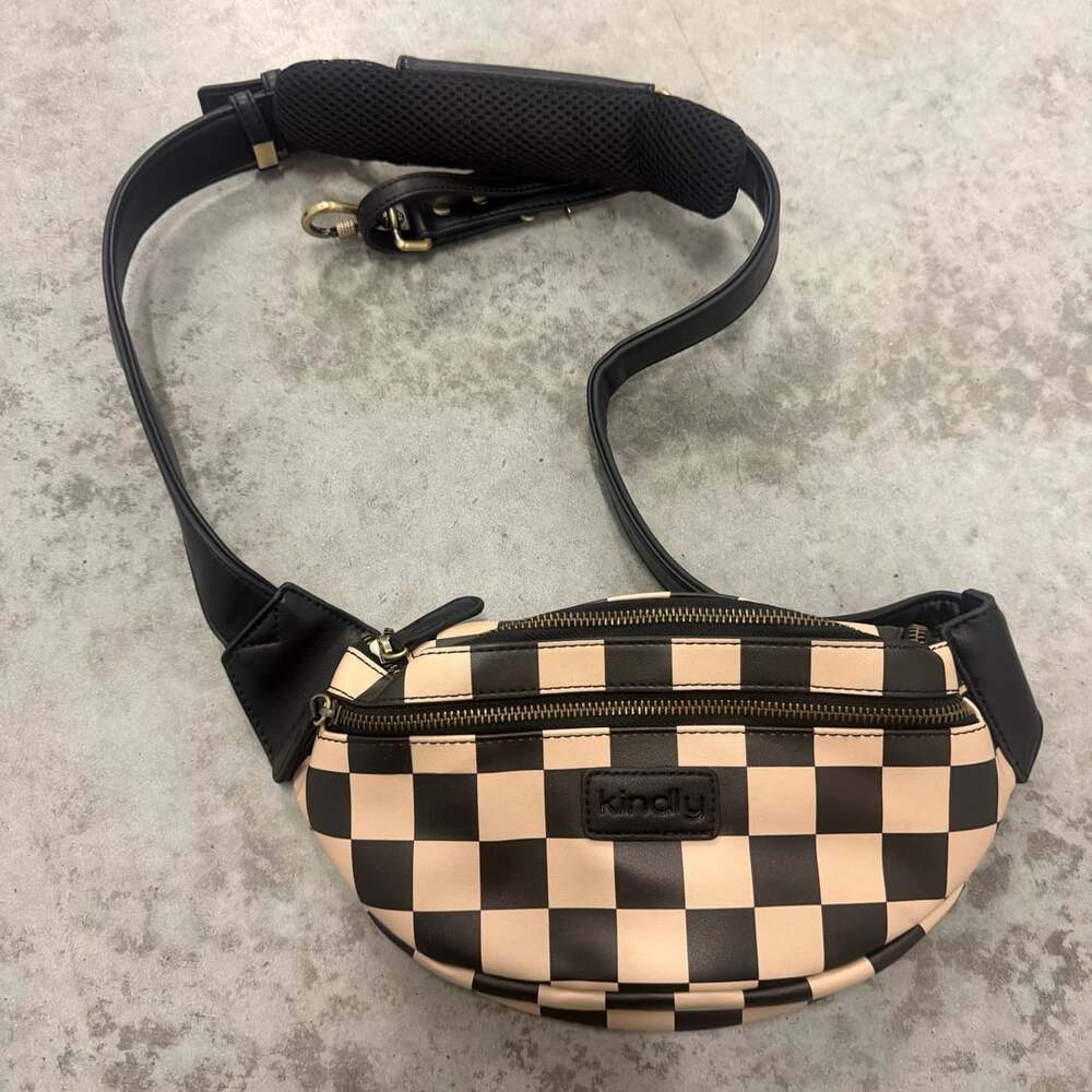Kindly Checkered Photographer Crossbody Fanny Bag Black Tan